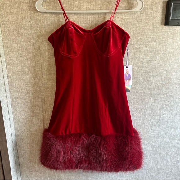 NWT Size 3 Strapless Red Christmas Dress Velvet Faux Fur JcPenny - Picture 1 of 11